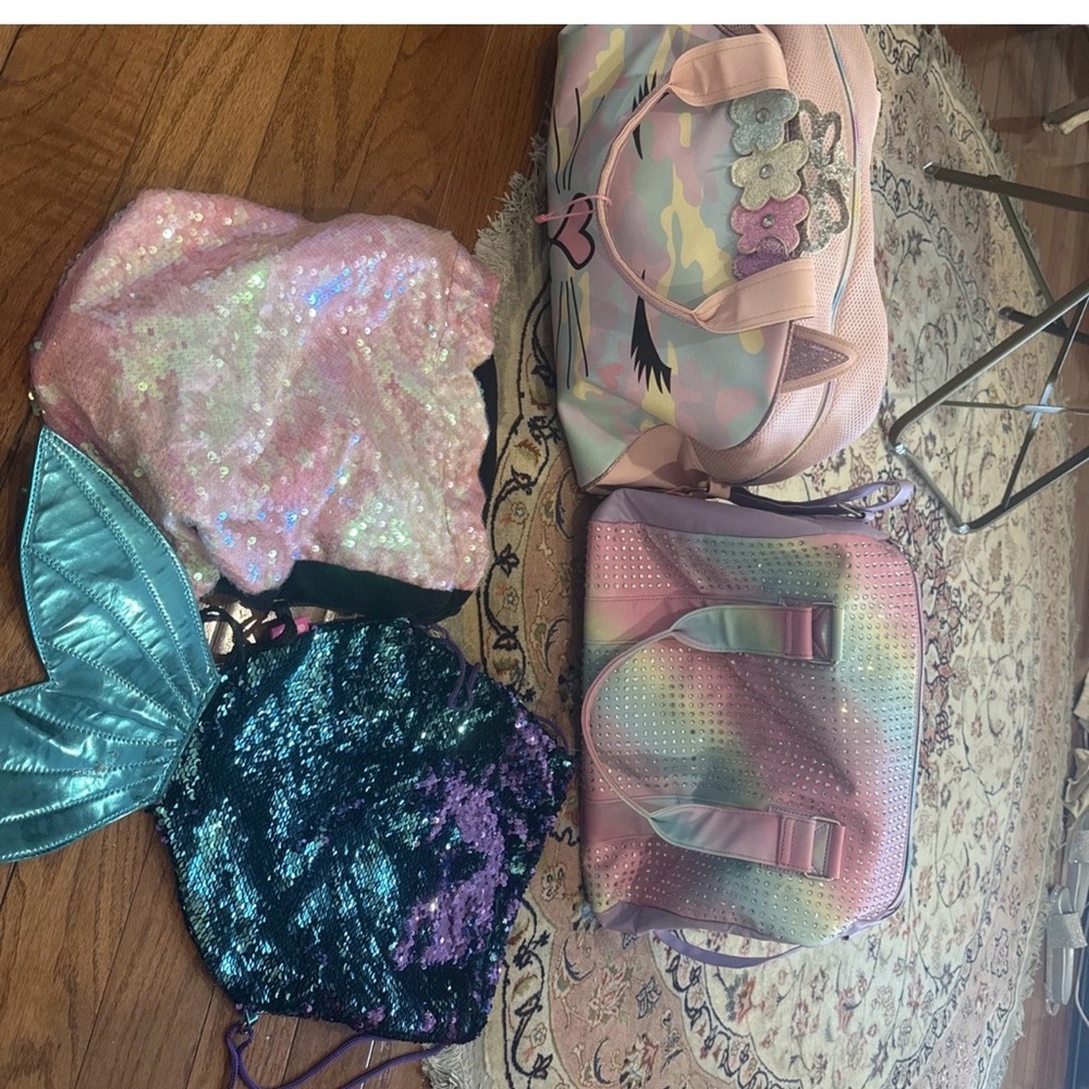 Girls Duffle Bag Lot Napsack Sequence Unicorn Rainbow Mermaid Girlzone Backpack